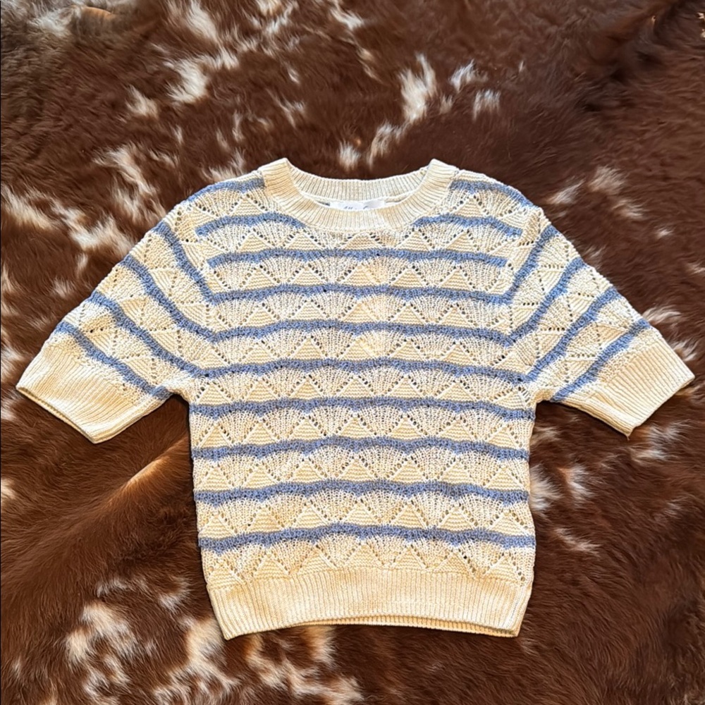 Nordstrom Stripe Pointelle Short Sleeve Sweater